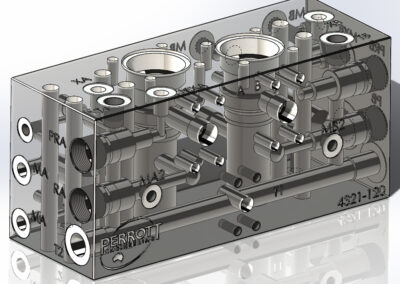 Custom manifold during design phase in 3D CAD software with internals shown